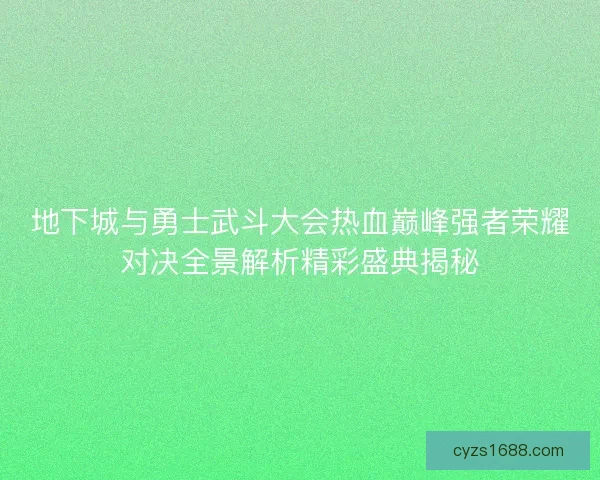 地下城与勇士武斗大会热血巅峰强者荣耀对决全景解析精彩盛典揭秘
